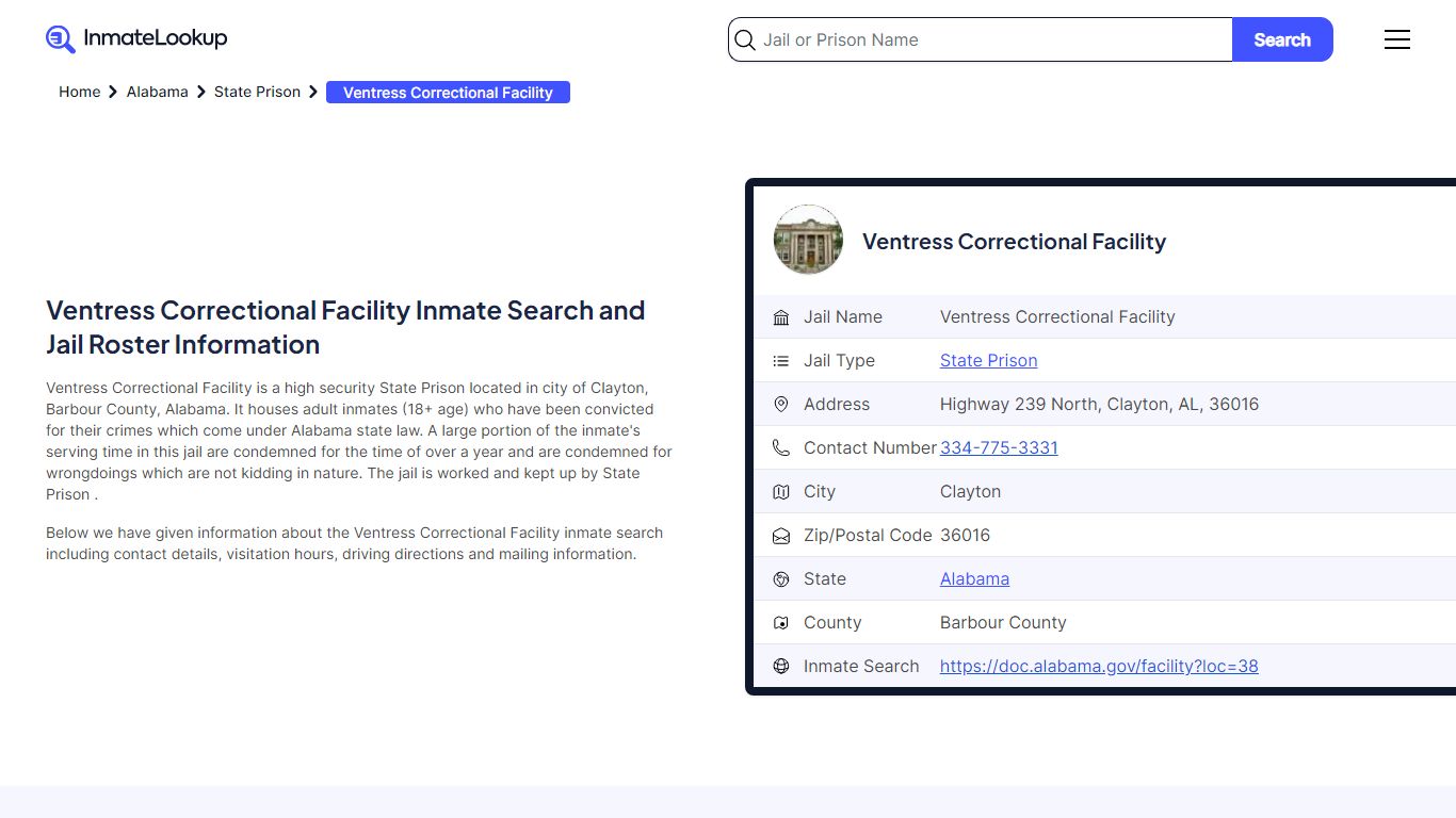 Ventress Correctional Facility Inmate Search, Jail Roster, Bookings ...